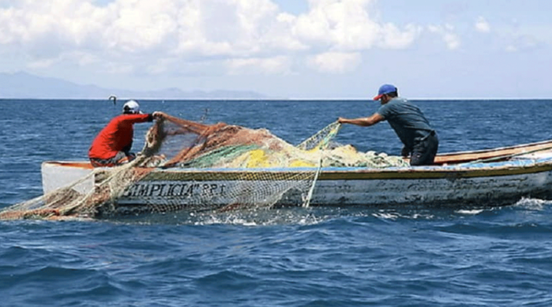 Pescaderos en mar abierto realizando labores de pesca