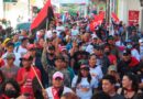Ciudadanos de Matagalpa en Nicaragua, participando en caminata celebrando el cuarto aniversario de la derrota del terrorismo golpista