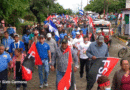 Militancia sandinista de Rivas en caminata por las calles de la ciudad.
