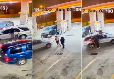 mujer, embestirla, lanzó, coche, gasolinera, personas, carros