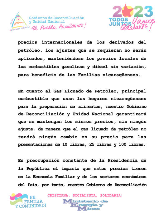 comunicado, ine, ministerio, energia, nicaragua