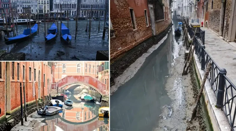 Venecia, canales, famosos, secan, están, secando, Italia, sequía, enfrentar, alarmas, cambio, climático, bajas, emergencia, góngolas, marea, baja, navegación,