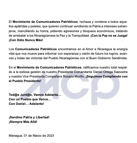 proclama, movimiento, comunicadores, patrioticos, nicaragua, periodistas, dia nacional