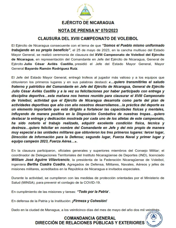 ejército de nicaragua, voleibol, campeonato, clausura, deporte