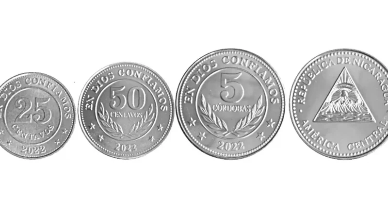 banco central nicaragua, bcn, nueva, emoción monedas, cinco, cincuenta veinticinco, centavos, córdobas