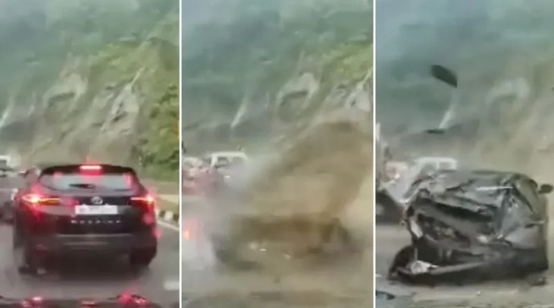 india, rocas, coches, pasajeros, muertos, video, accidente