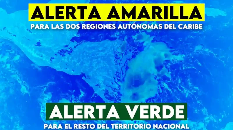 alerta amarilla, alerta verde, costa caribe, sinapred, nicaragua, lluvias, ineter, depresion tropical,