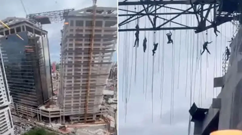 Brasil, obreros, trabajadores, obra, construcción, accidente, colapso, torre, 140 metros, altura, 33 pisos, colgados, terminan, fallecido, rescatan, estructura metálica,