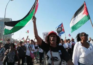 gaza, mujer con bandera, dobleces, opinion, genocidio