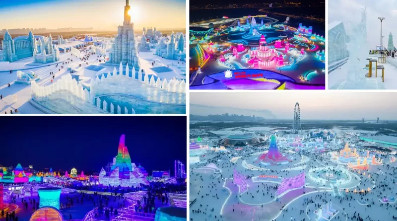 parque de hielo, esculturas, Festival Internaional, esculturas de hielo y nieve, Harbin 2024, atracción, China, estructuras de hielo, atracciones, luces,