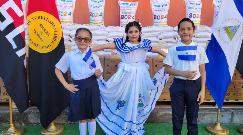 niños, jovenes, centros educativos, nicaragua, merienda escolar 2024