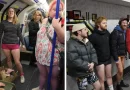 metro, Londres, personas, sin pantalones, mujeres, hombres, ropa interior, abrigos, chaqueta,
