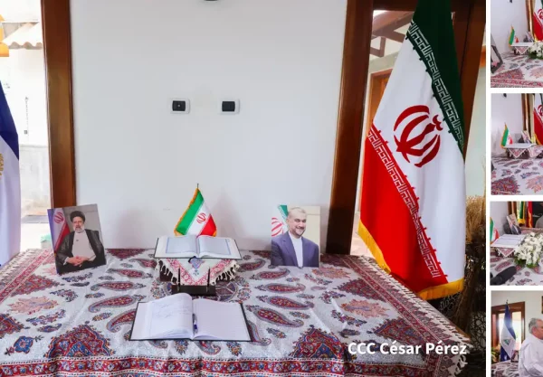 Embajada de Irán, repsentantes, autoridades, Nicaragua, firma, libro de condolencias, Moslem Chenarí, muerte, presidente Ebrahim Raisi,