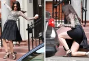 rodaje, película, El Diablo viste a la moda 2, actriz, caída, se cae, filmación, fuerte caída, actriz, Anne Hathaway,