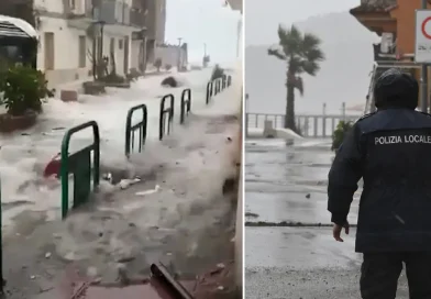 Ciclón Harry, Sicilia, Italia, olas enormes, inunda, calles inundadas,